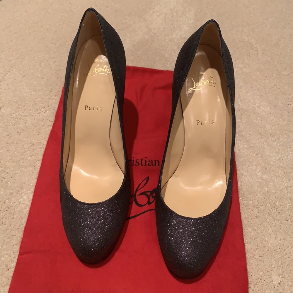 Christian Louboutin Glitter Simple Pumps Black 85mm